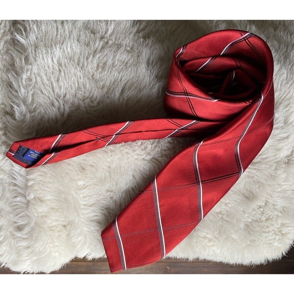 Club Room Men's Red Striped Silk Tie By Charter Club